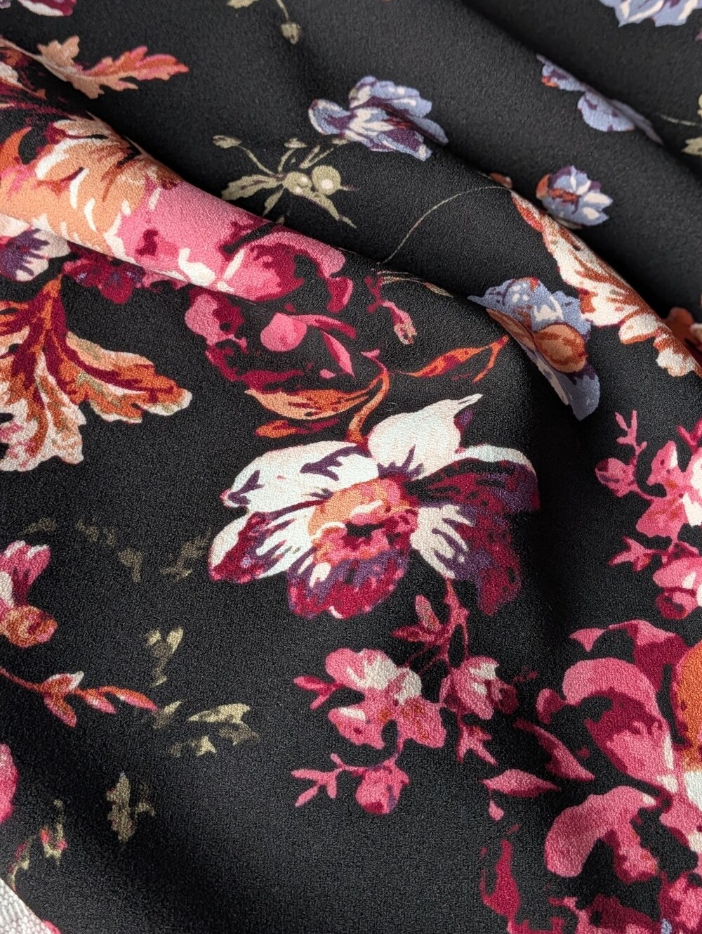 Le Chateau Dark Floral Knit Crepe Skirt in Black with Pink Accents - Picture 7 of 10